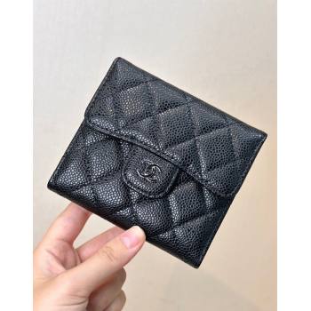 Chanel Grained Calfskin Card Holder Wallet Black/Silver 2024 82288 (SSZ-240830026)