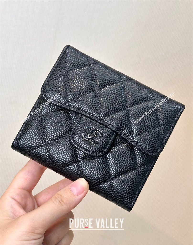 Chanel Grained Calfskin Card Holder Wallet Black/Silver 2024 82288 (SSZ-240830026)