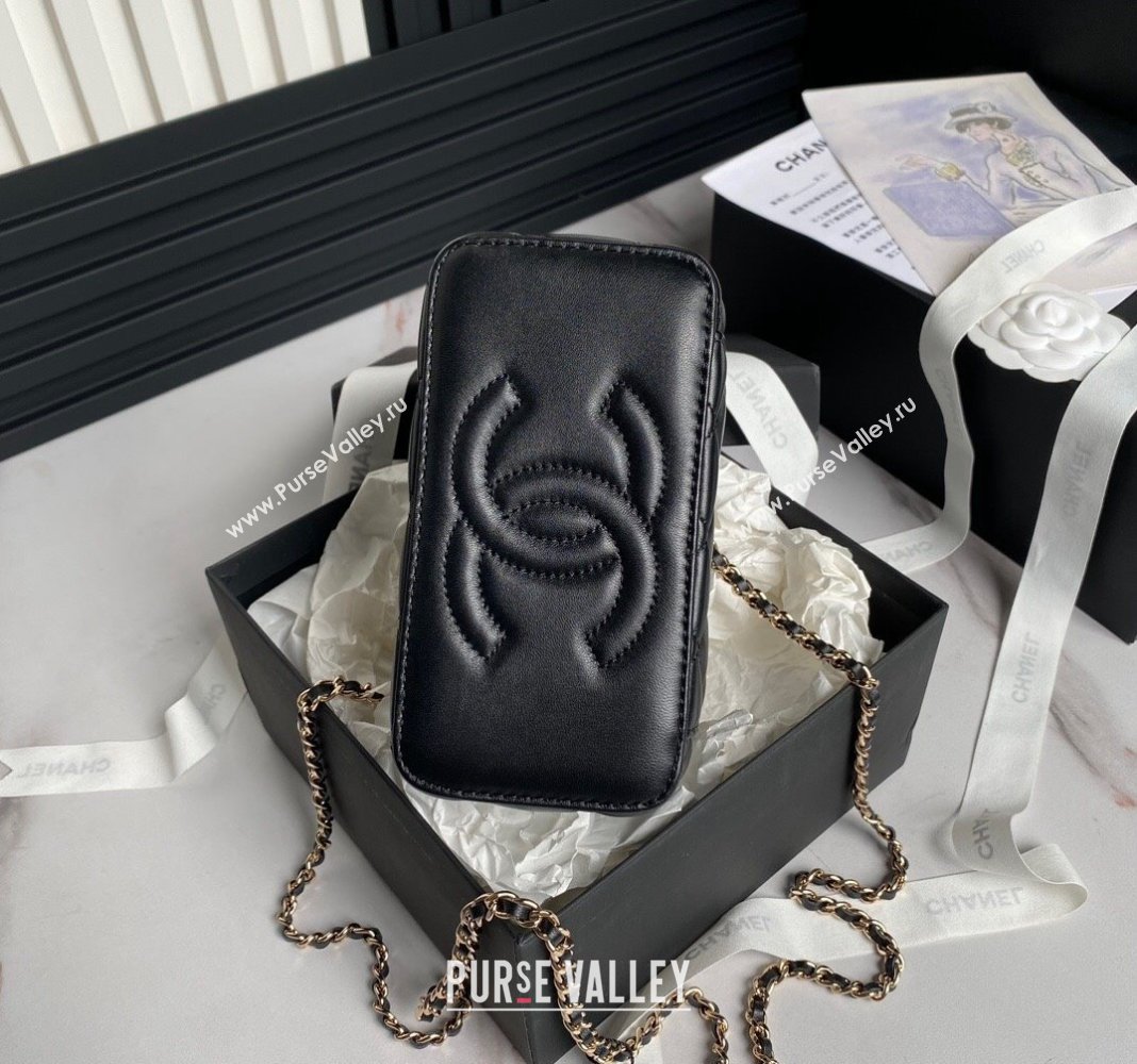 Chanel Lambskin Clutch with Chain and Strass Top Handle AP4046 Black 2024 (yezi-240830001)