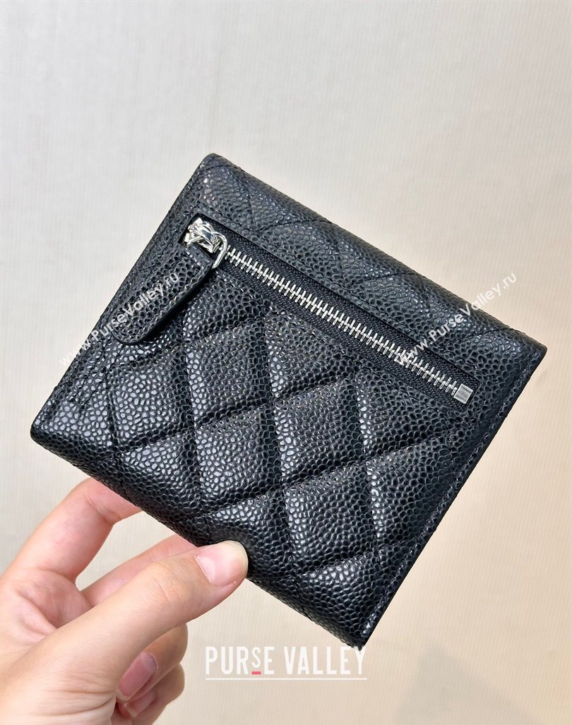 Chanel Grained Calfskin Card Holder Wallet Black/Silver 2024 82288 (SSZ-240830026)