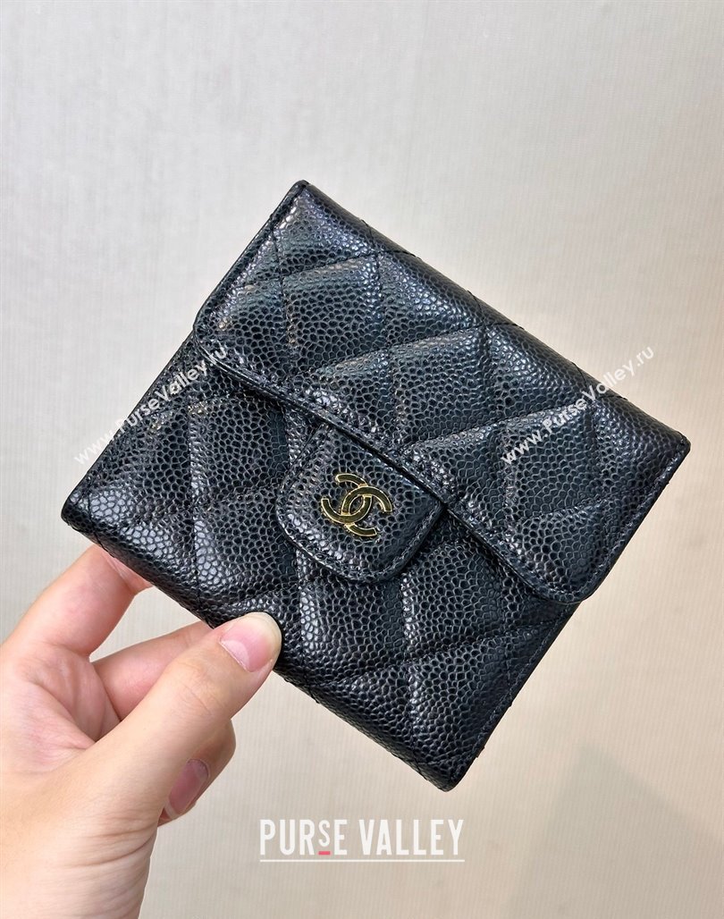 Chanel Grained Calfskin Card Holder Wallet Black/Gold 2024 82288 (SSZ-240830027)