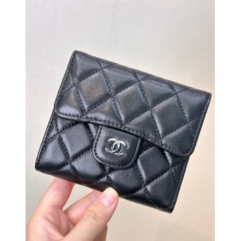 Chanel Lambskin Card Holder Wallet Black/Silver 2024 82288 (SSZ-240830028)