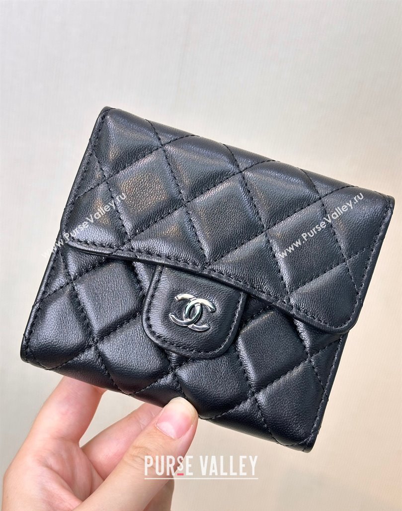 Chanel Lambskin Card Holder Wallet Black/Silver 2024 82288 (SSZ-240830028)