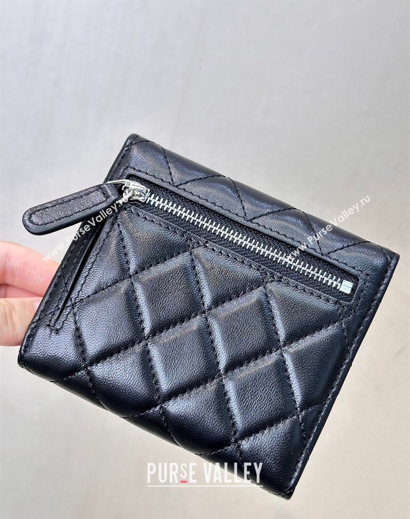 Chanel Lambskin Card Holder Wallet Black/Silver 2024 82288 (SSZ-240830028)