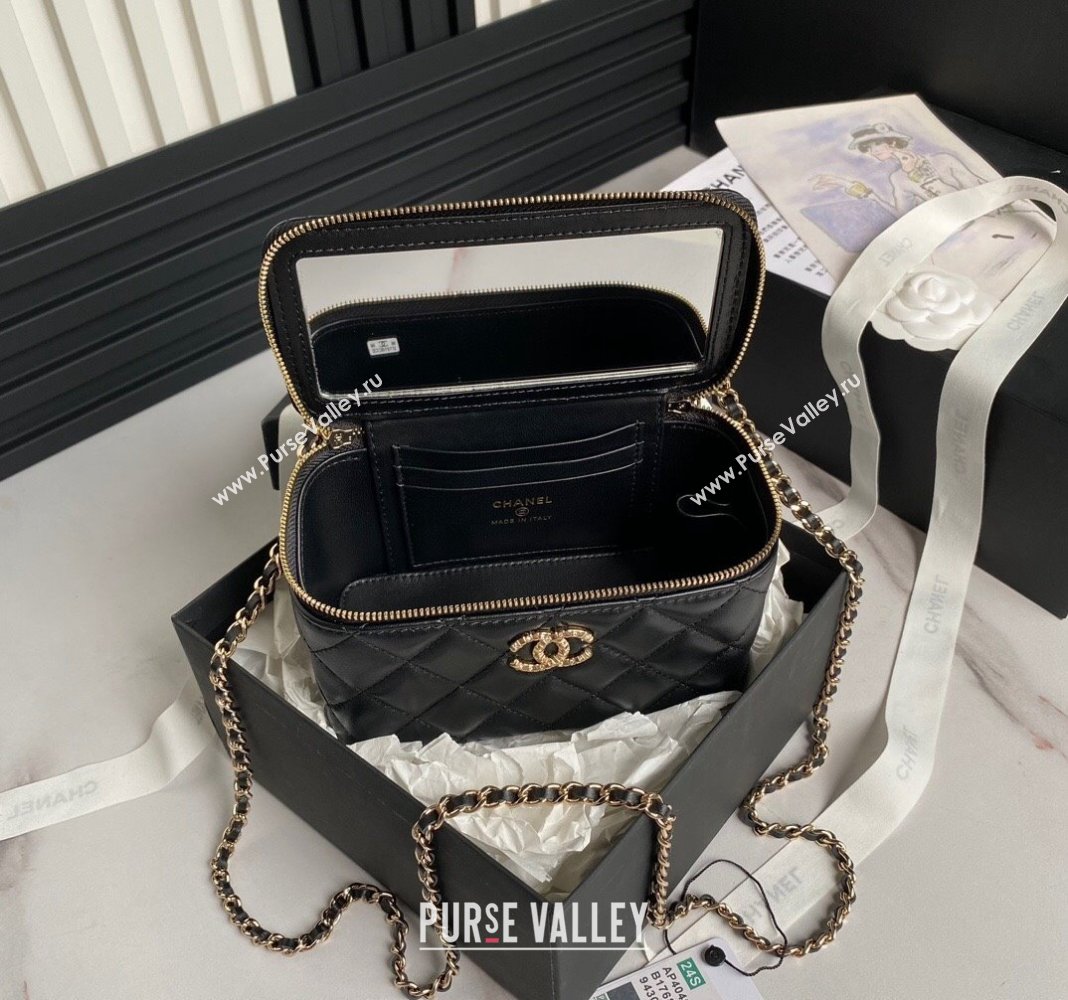 Chanel Lambskin Clutch with Chain and Strass Top Handle AP4046 Black 2024 (yezi-240830001)