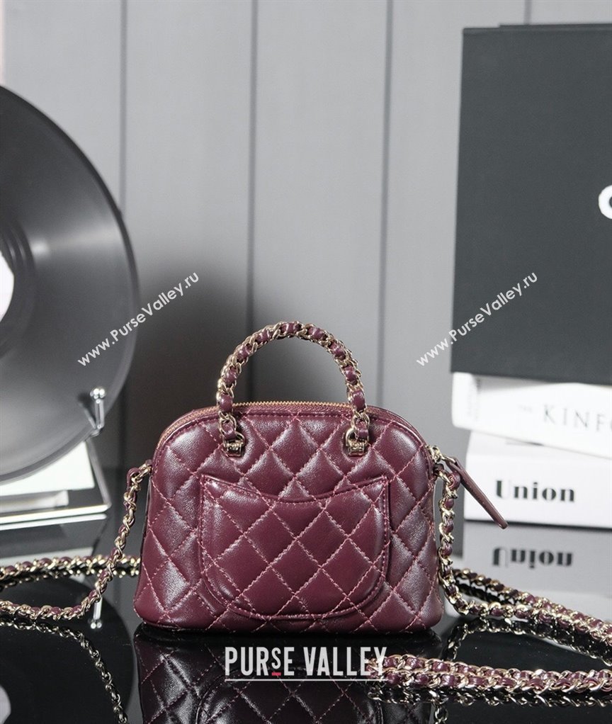 Chanel Shiny Lambskin Clutch with Chain and Top Handle Burgundy 2024 AP3354 (yezi-240830068)