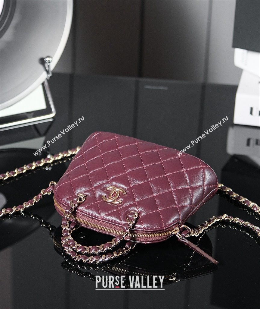 Chanel Shiny Lambskin Clutch with Chain and Top Handle Burgundy 2024 AP3354 (yezi-240830068)