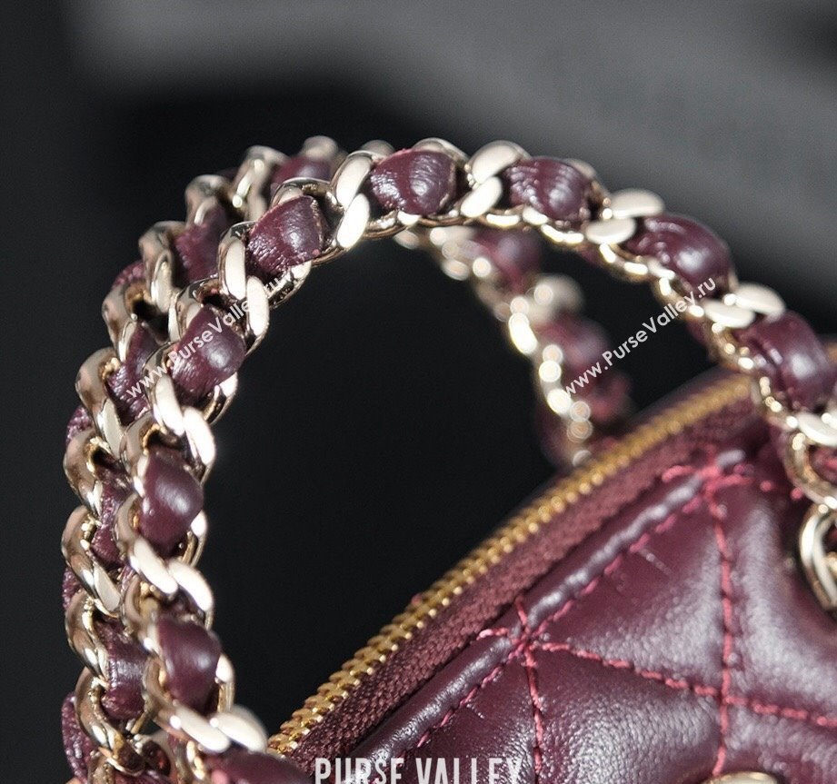 Chanel Shiny Lambskin Clutch with Chain and Top Handle Burgundy 2024 AP3354 (yezi-240830068)