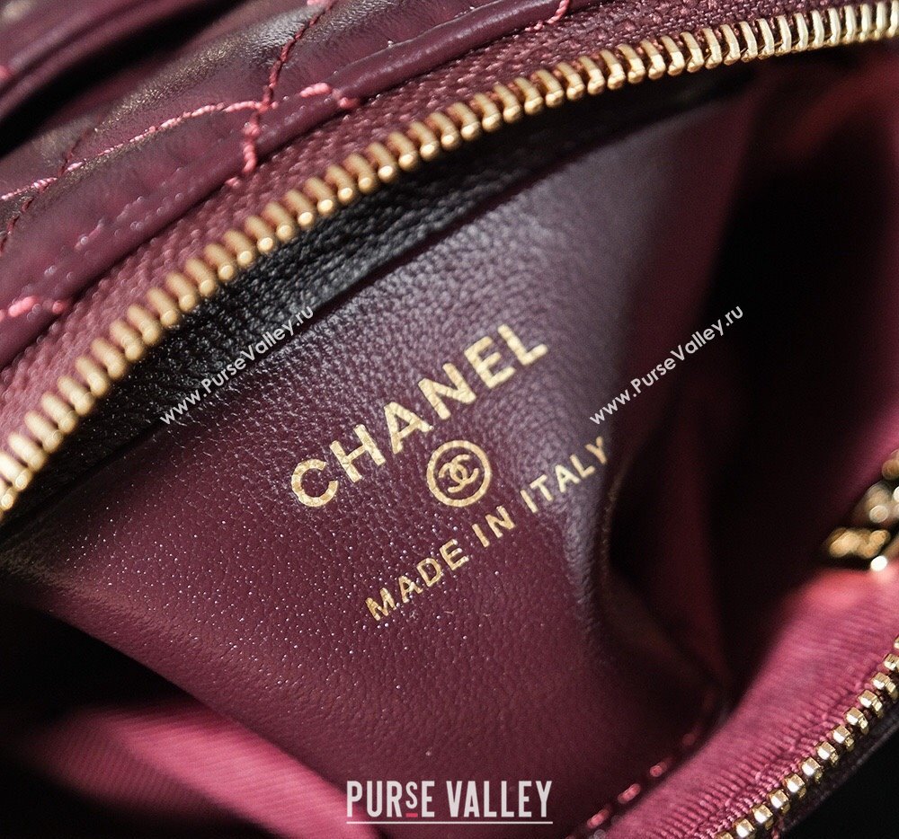 Chanel Shiny Lambskin Clutch with Chain and Top Handle Burgundy 2024 AP3354 (yezi-240830068)