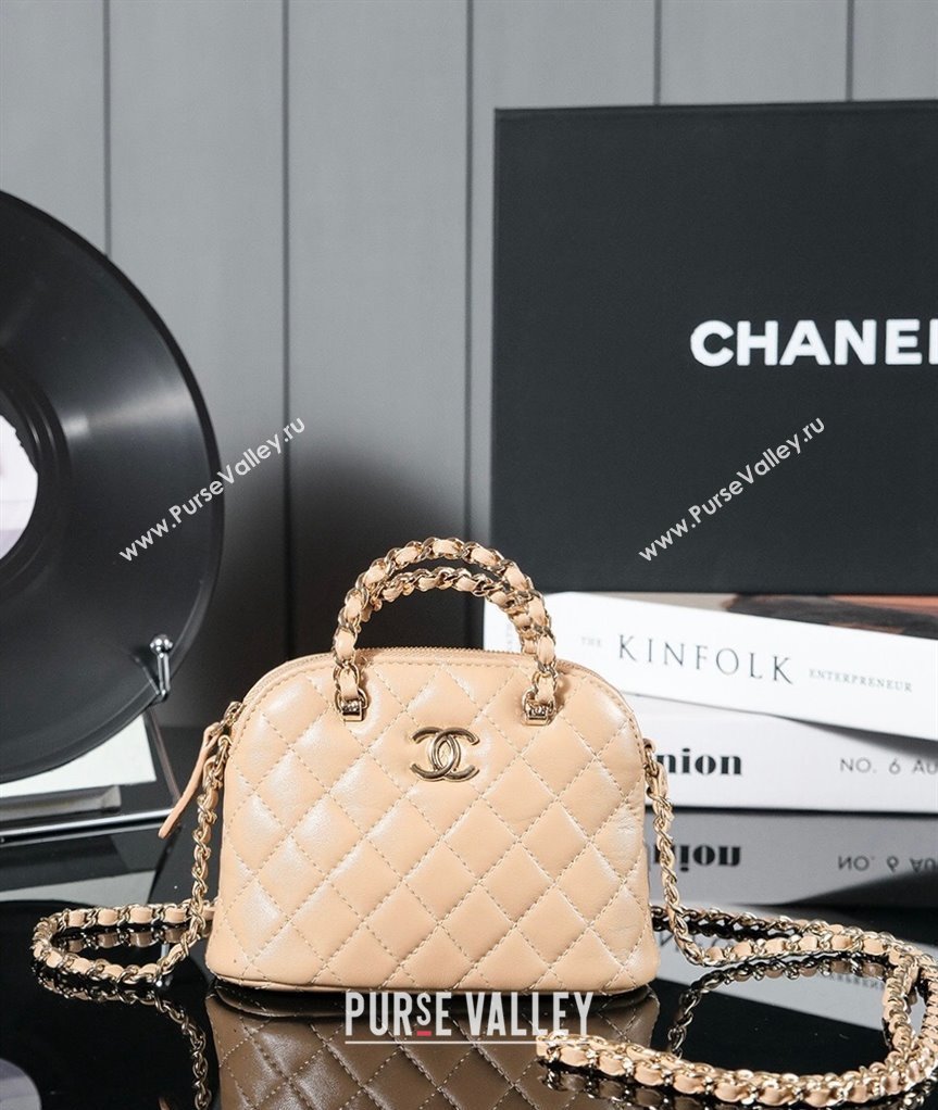 Chanel Shiny Lambskin Clutch with Chain and Top Handle Beige 2024 AP3354 (yezi-240830070)