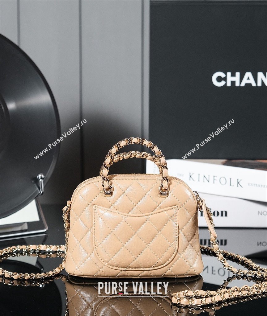 Chanel Shiny Lambskin Clutch with Chain and Top Handle Beige 2024 AP3354 (yezi-240830070)