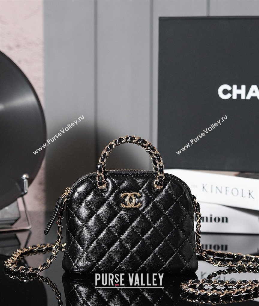 Chanel Shiny Lambskin Clutch with Chain and Top Handle Black 2024 AP3354 (yezi-240830071)