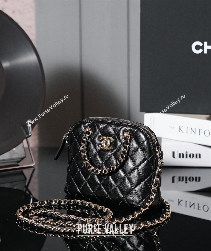 Chanel Shiny Lambskin Clutch with Chain and Top Handle Black 2024 AP3354 (yezi-240830071)