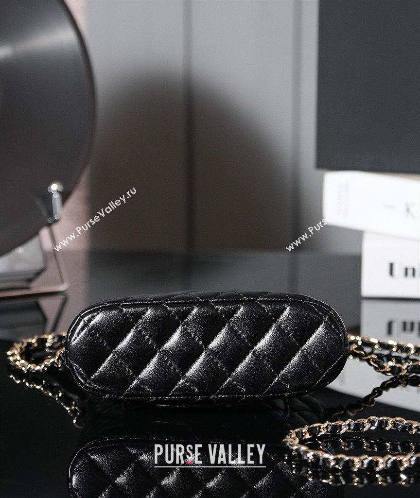 Chanel Shiny Lambskin Clutch with Chain and Top Handle Black 2024 AP3354 (yezi-240830071)