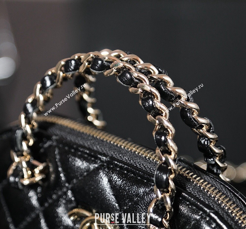 Chanel Shiny Lambskin Clutch with Chain and Top Handle Black 2024 AP3354 (yezi-240830071)