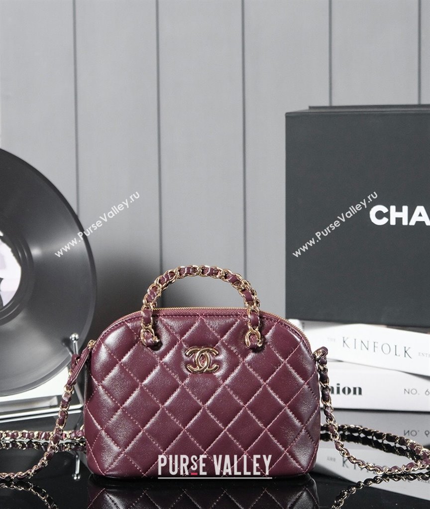 Chanel Shiny Lambskin Small Shopping Bag Burgundy 2024 AS5130 (yezi-240830072)