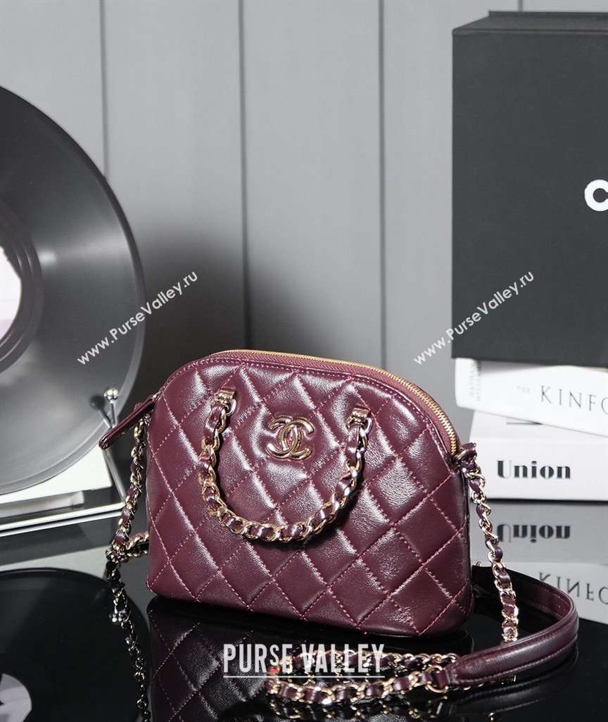 Chanel Shiny Lambskin Small Shopping Bag Burgundy 2024 AS5130 (yezi-240830072)