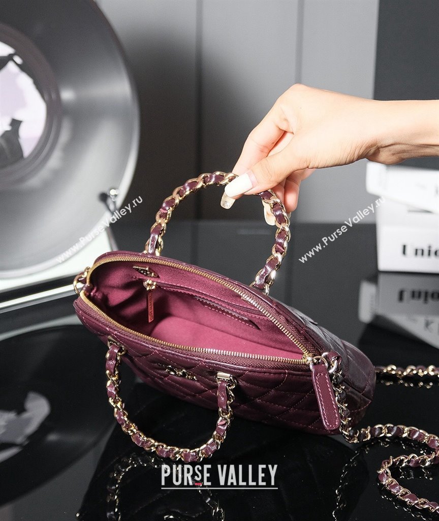 Chanel Shiny Lambskin Small Shopping Bag Burgundy 2024 AS5130 (yezi-240830072)