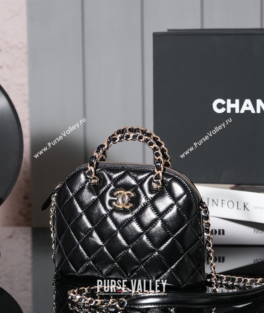 Chanel Shiny Lambskin Small Shopping Bag Black 2024 AS5130 (yezi-240830074)