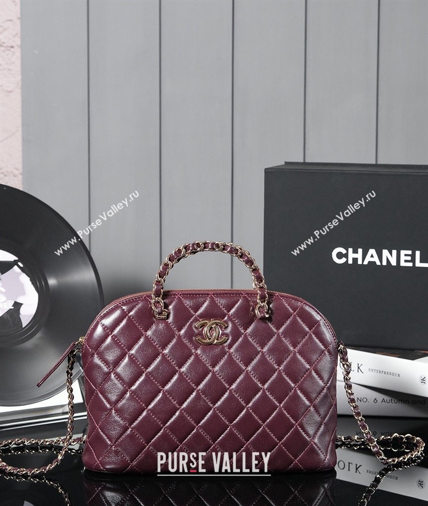 Chanel Shiny Lambskin Small Shopping Bag Burgundy 2024 AS3969 (yezi-240830075)