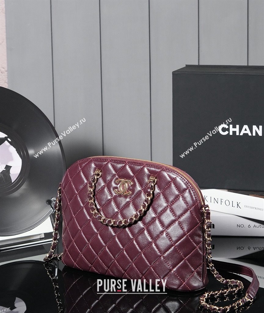 Chanel Shiny Lambskin Small Shopping Bag Burgundy 2024 AS3969 (yezi-240830075)