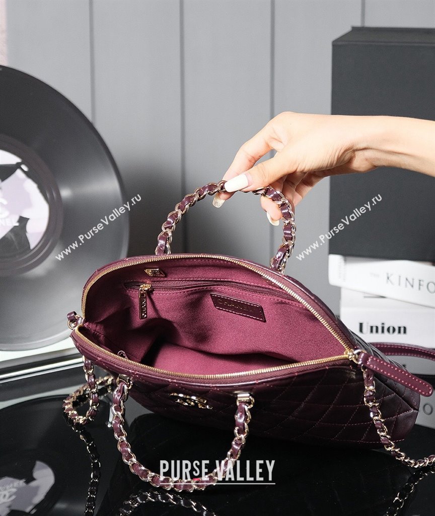 Chanel Shiny Lambskin Small Shopping Bag Burgundy 2024 AS3969 (yezi-240830075)