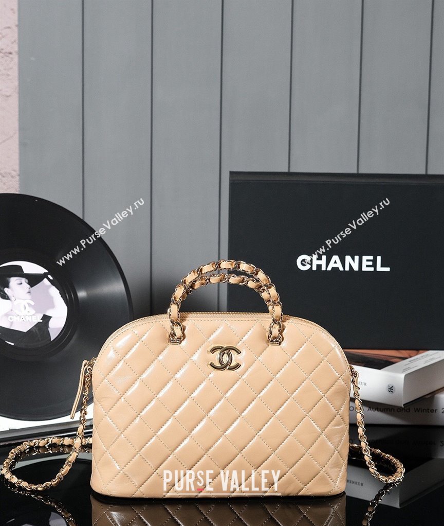 Chanel Shiny Lambskin Small Shopping Bag Beige 2024 AS3969 (yezi-240830076)