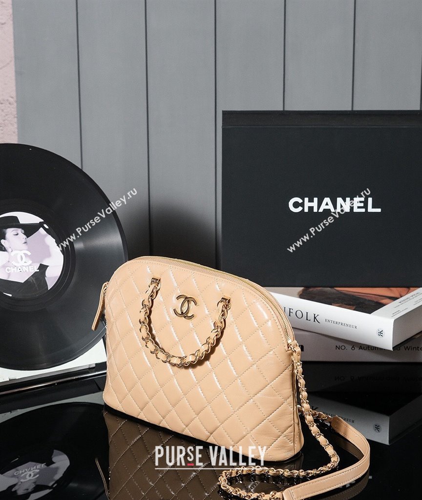 Chanel Shiny Lambskin Small Shopping Bag Beige 2024 AS3969 (yezi-240830076)