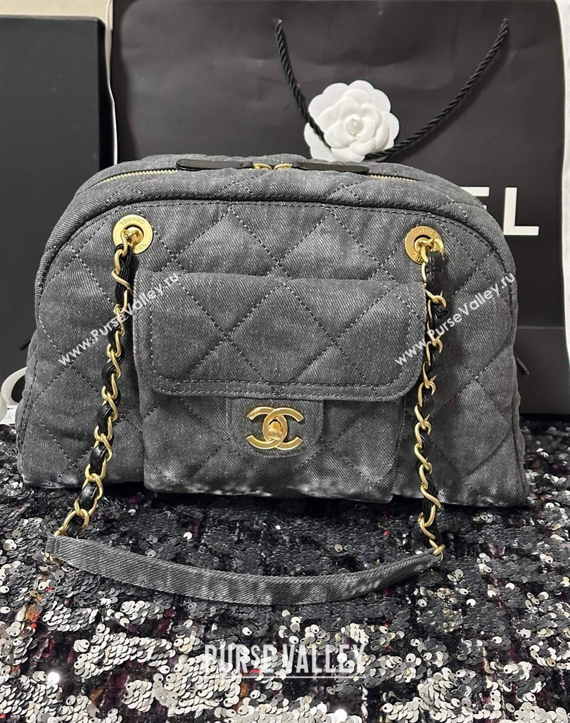 Chanel Washed Denim Bowling Bag Grey AS4905 2024 (yezi-240830081)