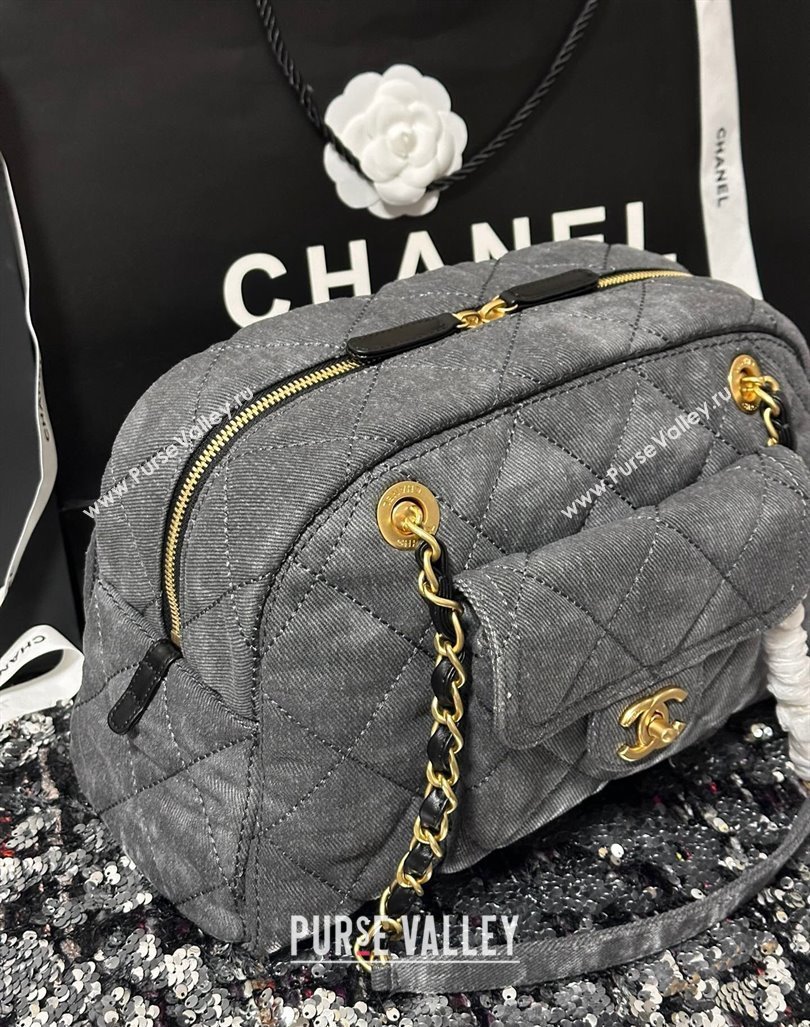 Chanel Washed Denim Bowling Bag Grey AS4905 2024 (yezi-240830081)