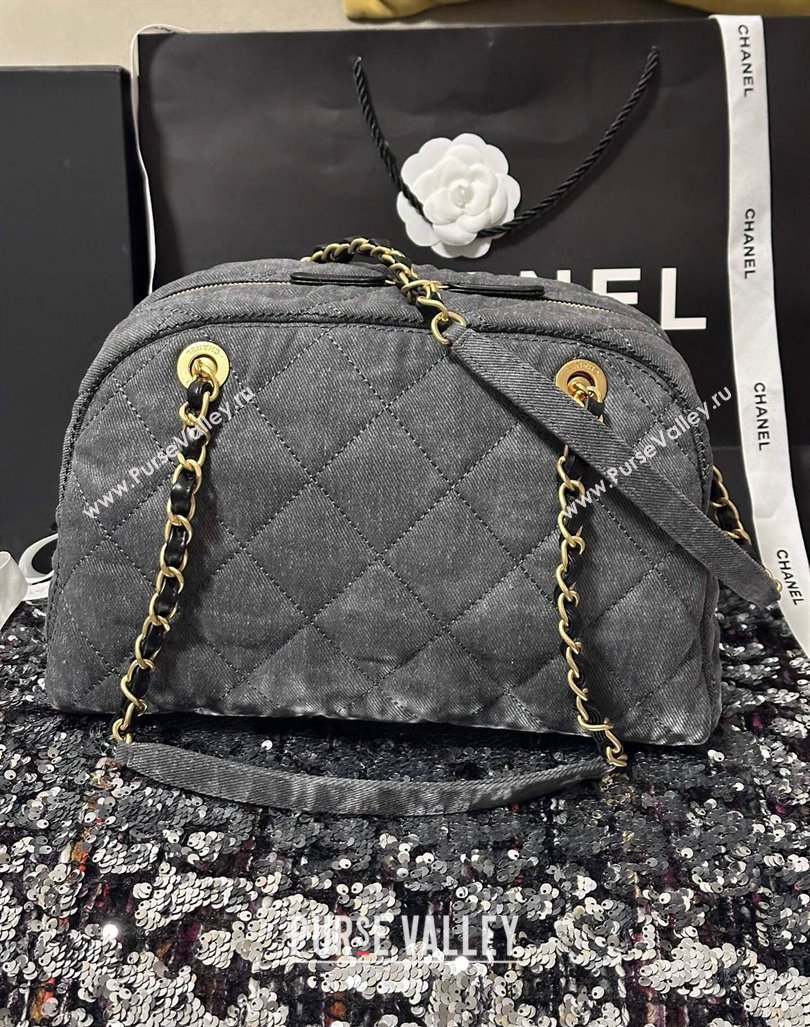 Chanel Washed Denim Bowling Bag Grey AS4905 2024 (yezi-240830081)