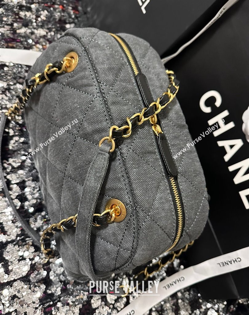 Chanel Washed Denim Bowling Bag Grey AS4905 2024 (yezi-240830081)