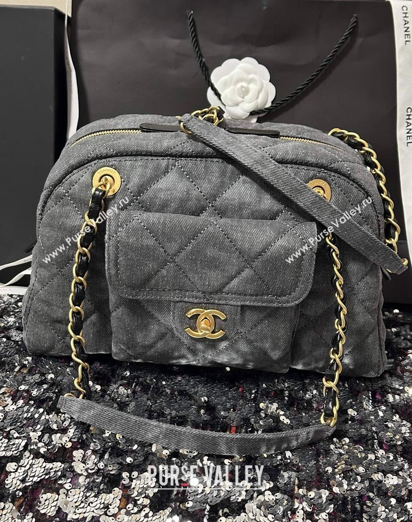 Chanel Washed Denim Bowling Bag Grey AS4905 2024 (yezi-240830081)