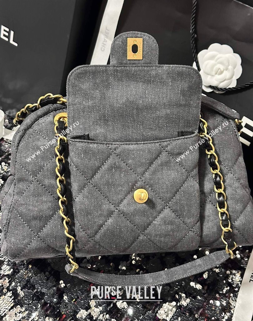 Chanel Washed Denim Bowling Bag Grey AS4905 2024 (yezi-240830081)