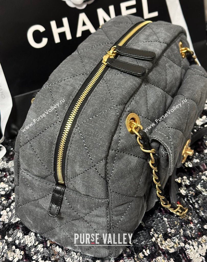 Chanel Washed Denim Bowling Bag Grey AS4905 2024 (yezi-240830081)