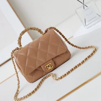 Chanel Lambskin Mini Flap bag with Top Handle AS5032 Dark Beige 2024 (yezi-240830017)