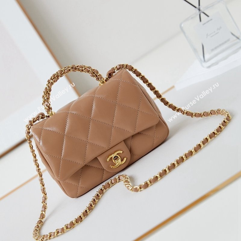Chanel Lambskin Mini Flap bag with Top Handle AS5032 Dark Beige 2024 (yezi-240830017)