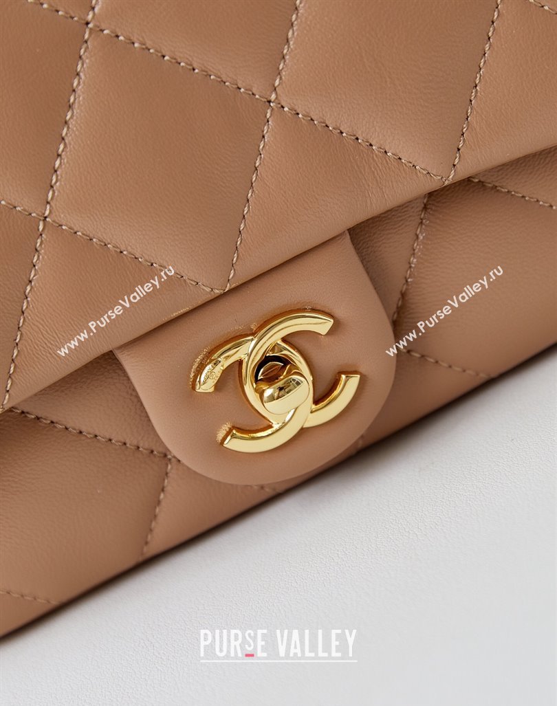 Chanel Lambskin Mini Flap bag with Top Handle AS5032 Dark Beige 2024 (yezi-240830017)