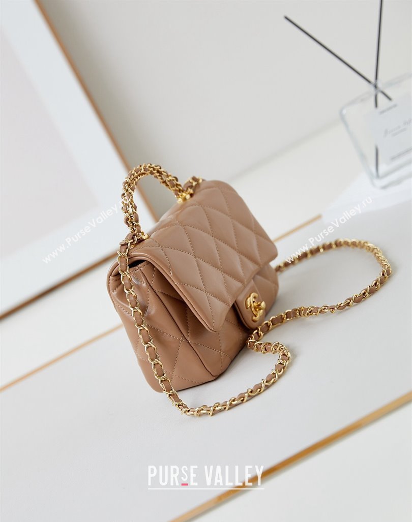 Chanel Lambskin Mini Flap bag with Top Handle AS5032 Dark Beige 2024 (yezi-240830017)