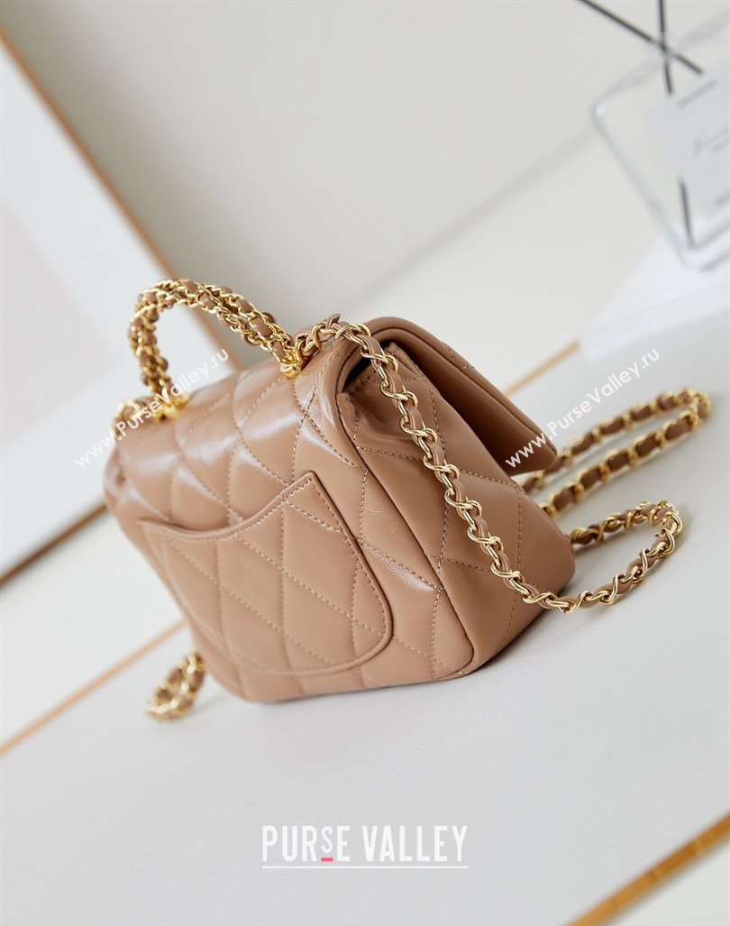 Chanel Lambskin Mini Flap bag with Top Handle AS5032 Dark Beige 2024 (yezi-240830017)