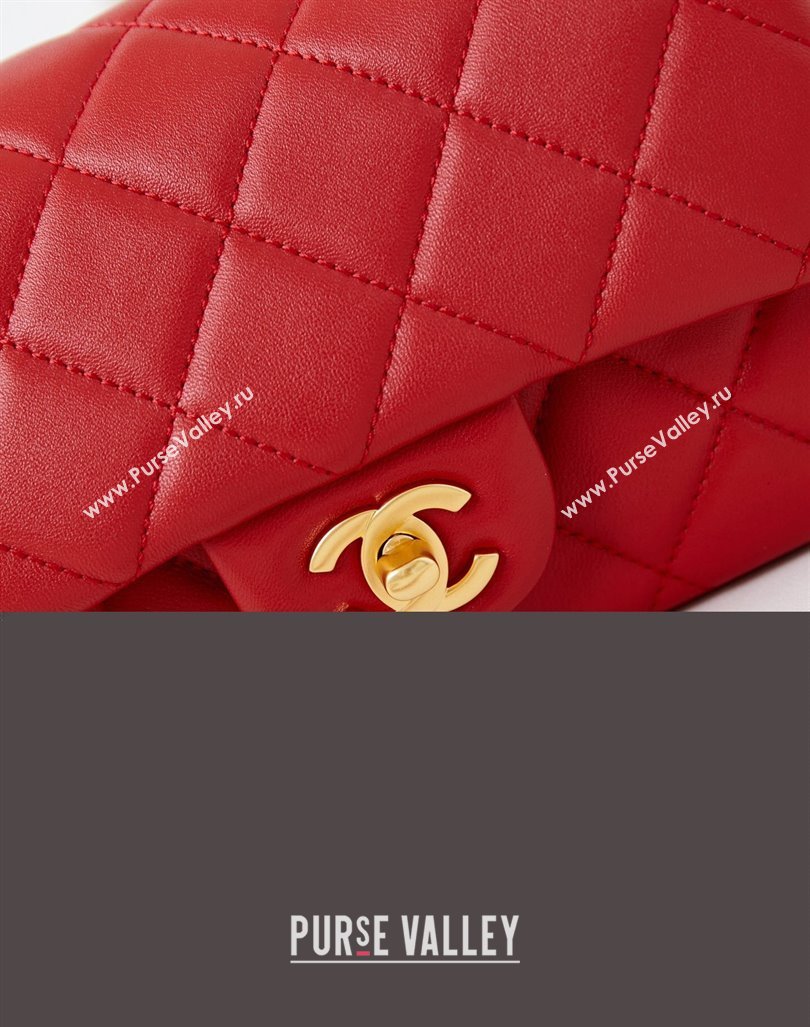 Chanel Shiny Lambskin Mini Flap Bag with Metal Pearl Red 2024 AS4947 (yezi-240830060)