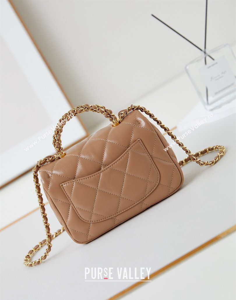 Chanel Lambskin Mini Flap bag with Top Handle AS5032 Dark Beige 2024 (yezi-240830017)