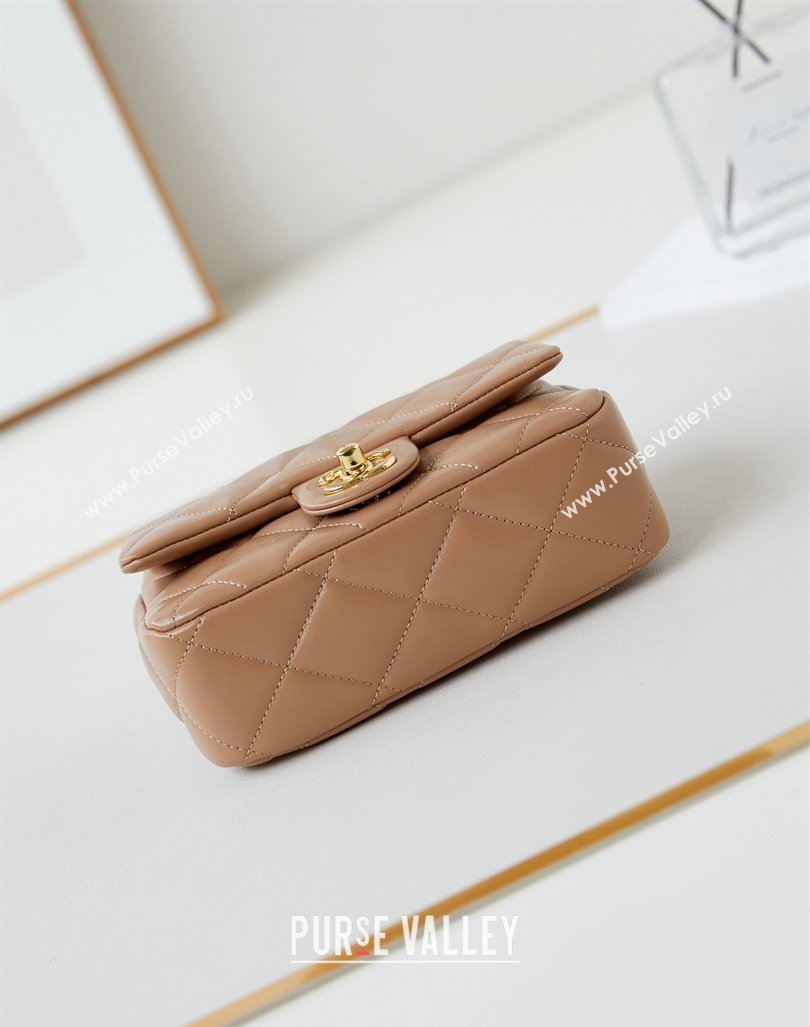 Chanel Lambskin Mini Flap bag with Top Handle AS5032 Dark Beige 2024 (yezi-240830017)