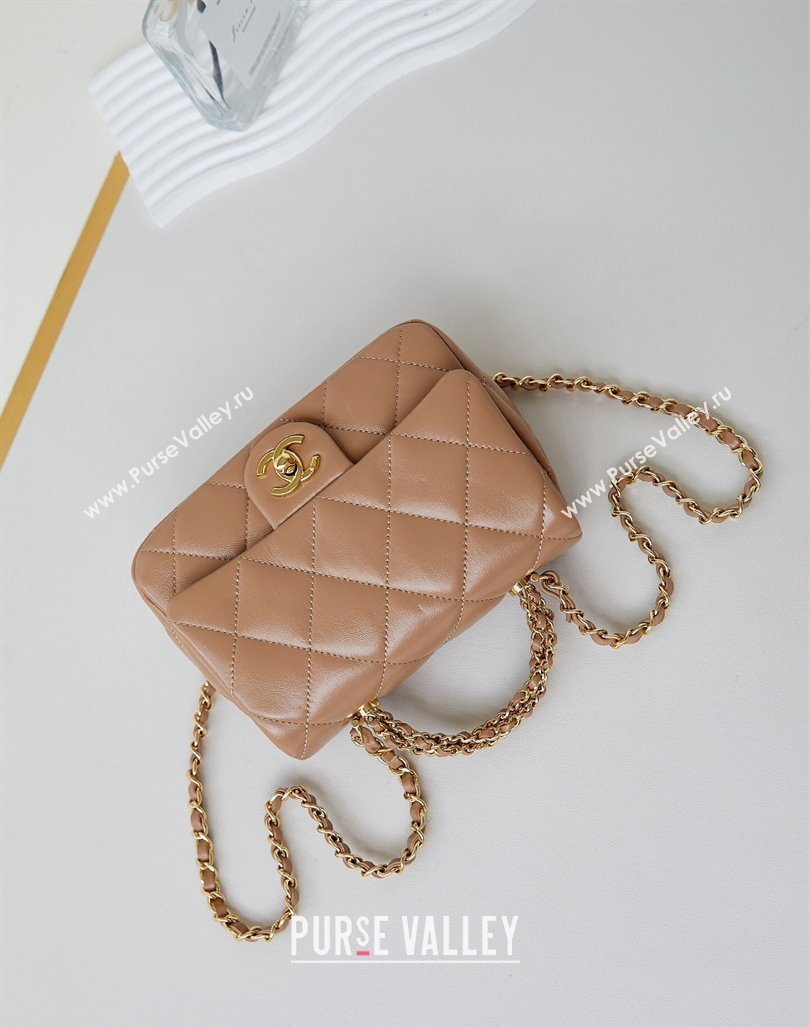Chanel Lambskin Mini Flap bag with Top Handle AS5032 Dark Beige 2024 (yezi-240830017)