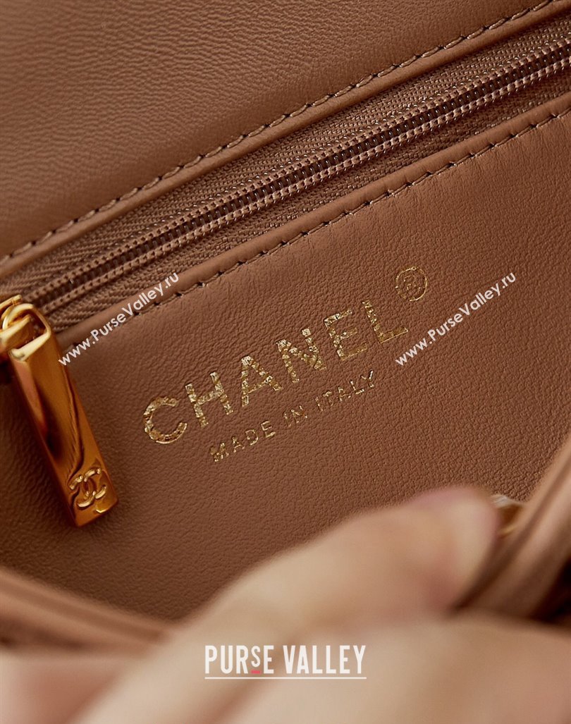 Chanel Lambskin Mini Flap bag with Top Handle AS5032 Dark Beige 2024 (yezi-240830017)