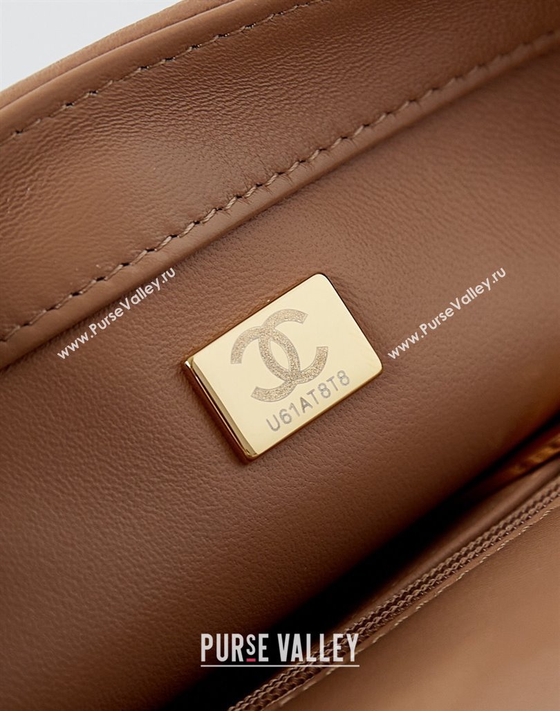 Chanel Lambskin Mini Flap bag with Top Handle AS5032 Dark Beige 2024 (yezi-240830017)