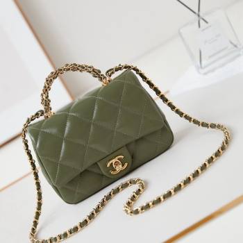 Chanel Lambskin Mini Flap bag with Top Handle AS5032 Green 2024 (yezi-240830018)