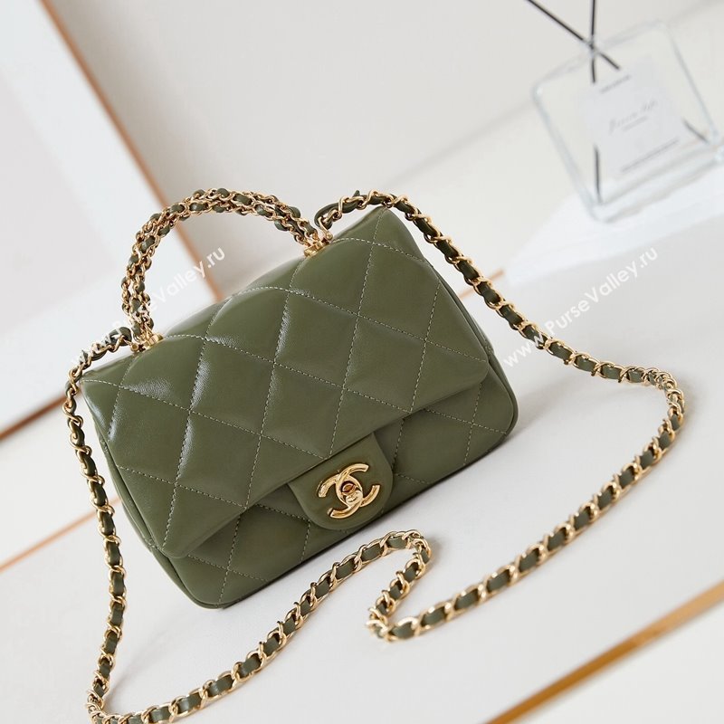 Chanel Lambskin Mini Flap bag with Top Handle AS5032 Green 2024 (yezi-240830018)