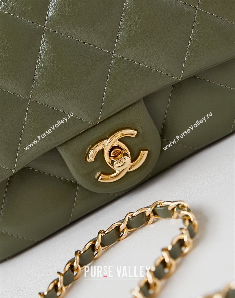 Chanel Lambskin Mini Flap bag with Top Handle AS5032 Green 2024 (yezi-240830018)