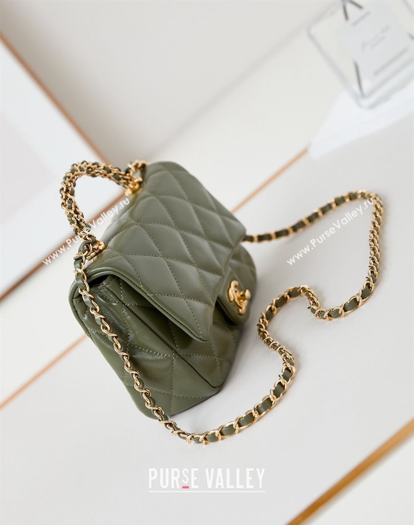 Chanel Lambskin Mini Flap bag with Top Handle AS5032 Green 2024 (yezi-240830018)